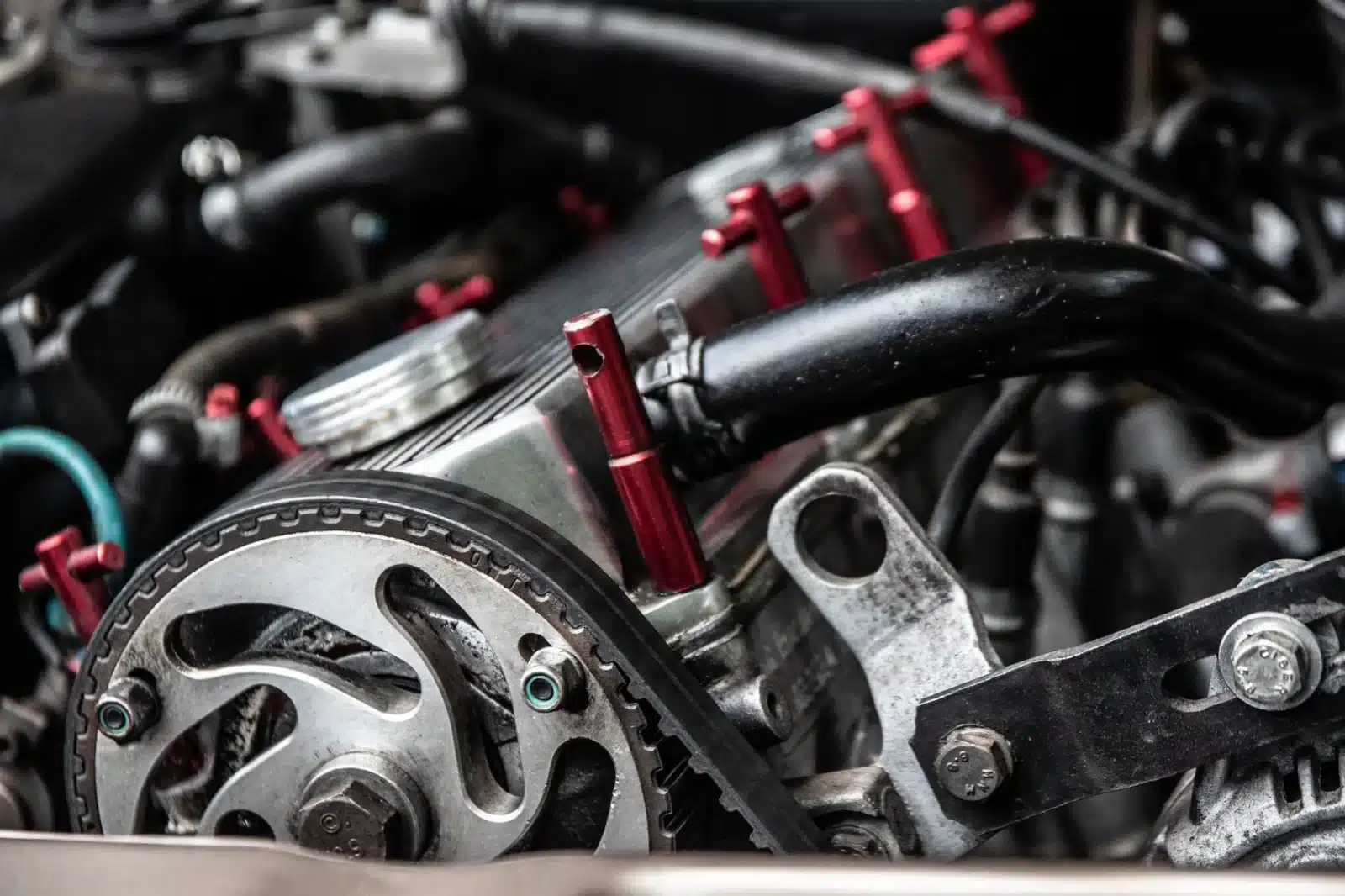 Mécanicien installant un kit de distribution sur un moteur